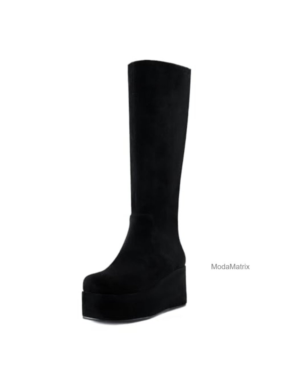 Platform Knee High Boots Square Toe Faux Suede Women's